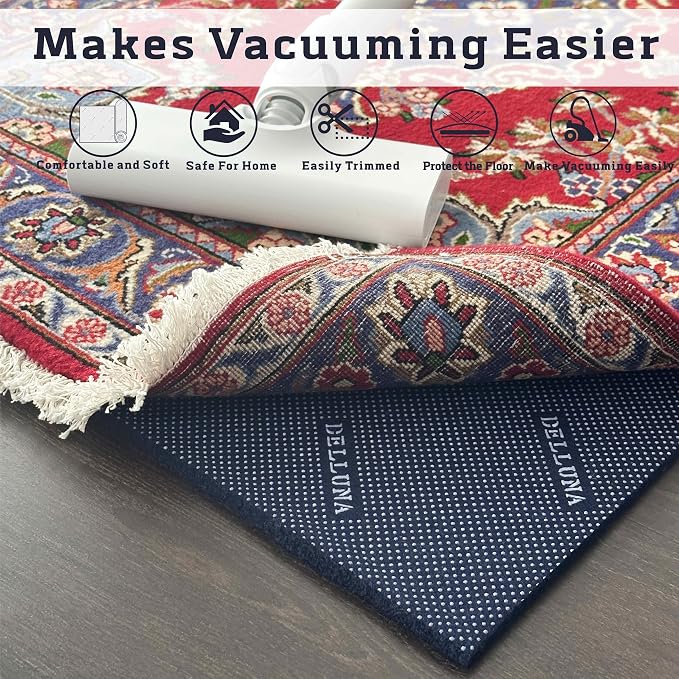 DELLUNA Non-Slip Area Rug Pad 1/4" Thick Double Side Rubber + Felt, Adds - Image 5