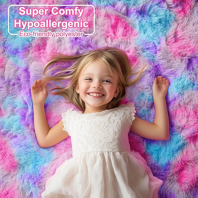 PAGISOFE Rainbow Purple Rugs for Girls Bedoom 5x7 Ft, Fluffy Cute Colorful - Image 8