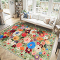 Washable Area Rug 8x10 Green, Large Soft Floral Rug by WelcometoBabovid