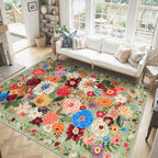 Washable Area Rug 8x10 Green, Large Soft Floral Rug by WelcometoBabovid