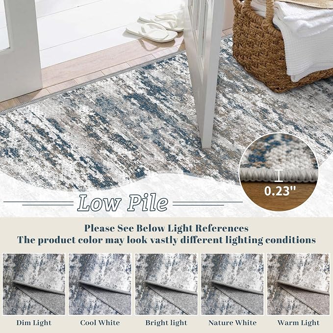 Abstract Washable Runner Rug 2x6, Hallway Rug Non-Slip, Woven Non-Shedding Thin - Image 3