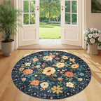 DUKINO Floral Round Rug, 4ft Washable Circle Rug, Non Slip Indoor Low Pile - Image 5