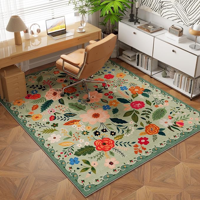 Rugcomf Bedroom Rug 3x5 Rug Washable Area Rug Non Slip Low Pile Boho Floral - Image 2