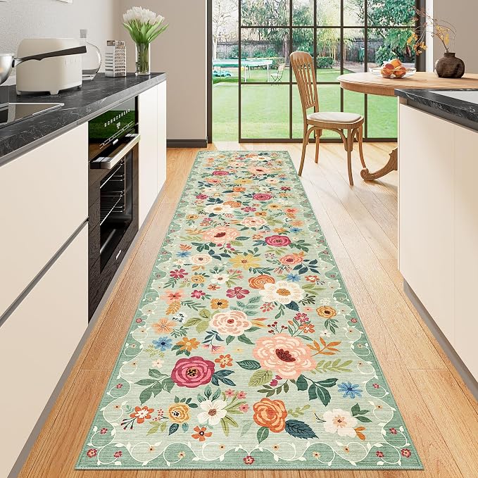 DUKINO Runner Rug for Hallway, 2.6x10 Washable Floral Long Kitchen Rug by DUKINO