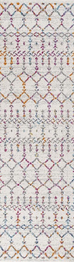 JONATHAN Y Boho Vintage Diamond Ivory/Multi Runner Rug 2X8 ft, Moroccan Hype - Image 2