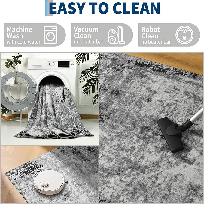 Ompaa Living Room Rug 5x8 Gray Area Rug Machine Washable Boho Rug Non Slip - Image 6