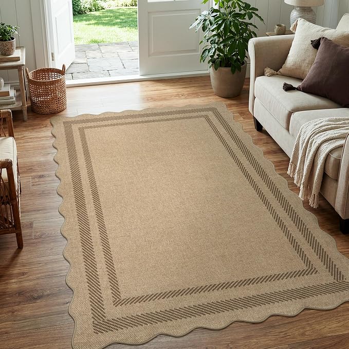 LIVEBOX Scalloped Easy Jute 4x6 Outdoor Rug, Washable Non Slip Geometric Area - Image 9