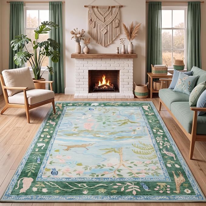 Washable Area Rug 5x7 Blue Animal Print Rugs - Image 2