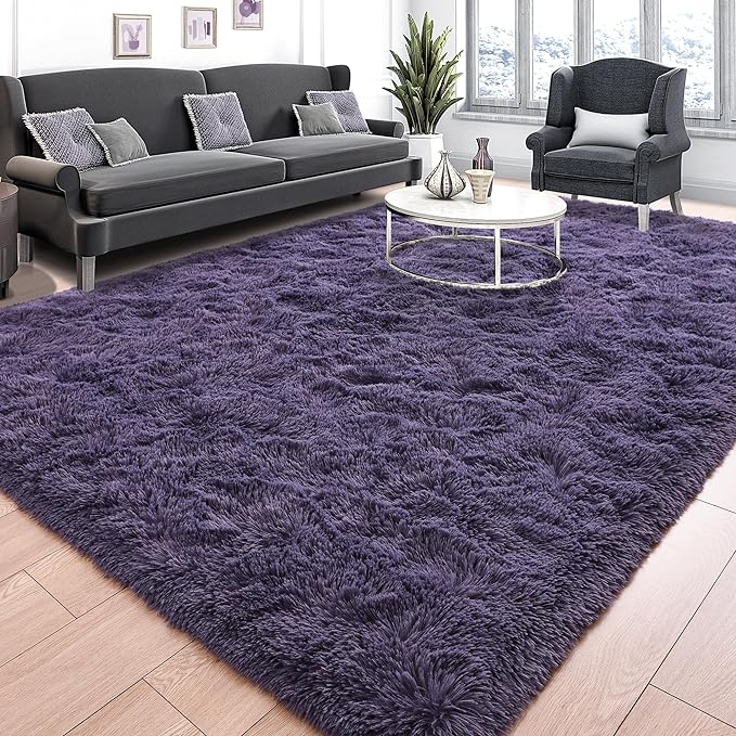 Tepook 5x8 Area Rugs for Living Room, Soft Fluffy Shag Gray Purple Rug for - Image 2