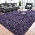 Tepook 4x6 Area Rugs for Living Room, Soft Fluffy Shag Gray Purple Rug for by Tepook