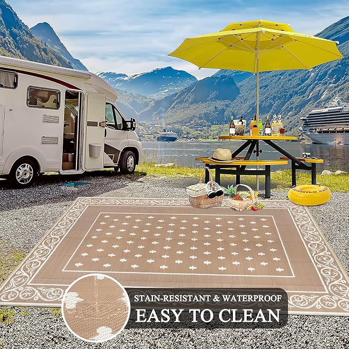 Pauwer Waterproof Outdoor Rug 9x12, Reversible Plastic Straw Patio Camping Rug - Image 5