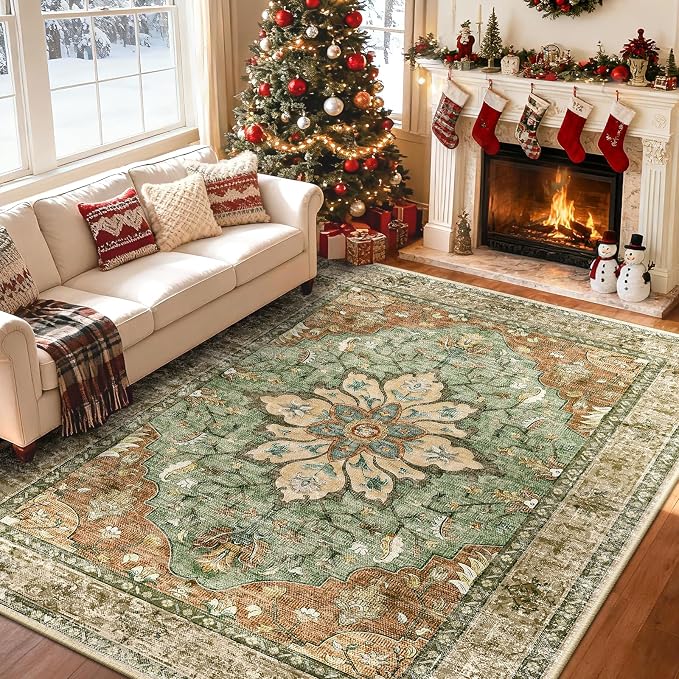 RELEANY Area Rugs 5'x8' Washable Non-Slip, Floral Vintage Distress Medallion - Image 2