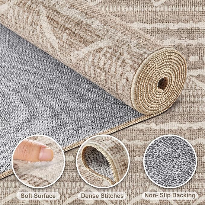 Nakagishi 6x10 Area Rugs Living Room: Washable Boho Large Neutral Soft - Image 3
