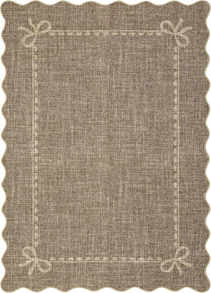 GarveeHome Scalloped Bow Rug for Living Room, Solid Brown Rug for Dorm - Image 4