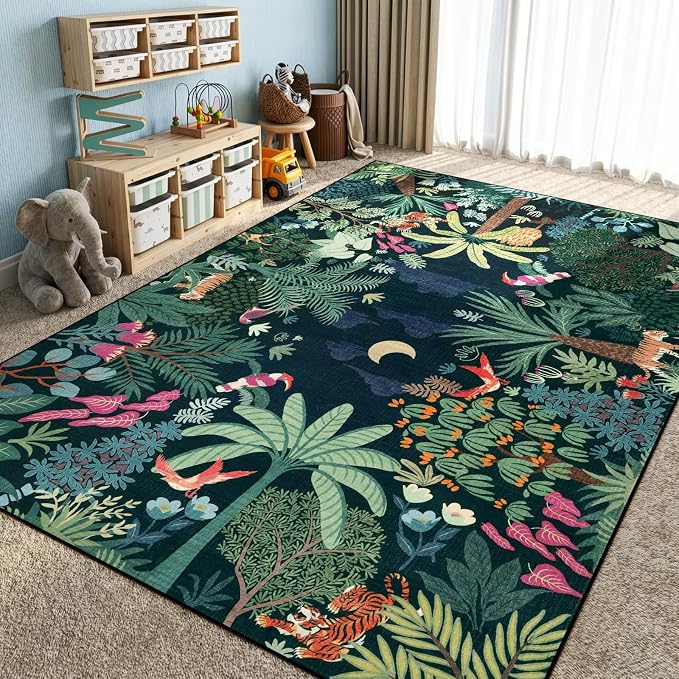 LIVEBOX Washable Jungle Dark Green Rugs 9x12 - Image 8