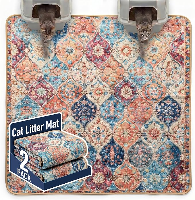 Hompet Cat Litter Mat 2 Pack, 72x72 Large Machine Washable Trapping Mats by Hompet