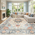 RELEANY Area Rugs Large 10'x12' Washable Non-Slip, Floral Vintage Distress by RELEANY