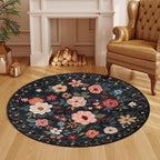 DUKINO Floral Round Rug, 4ft Washable Round Area Rug, Non Slip Indoor Low Pile - Image 5