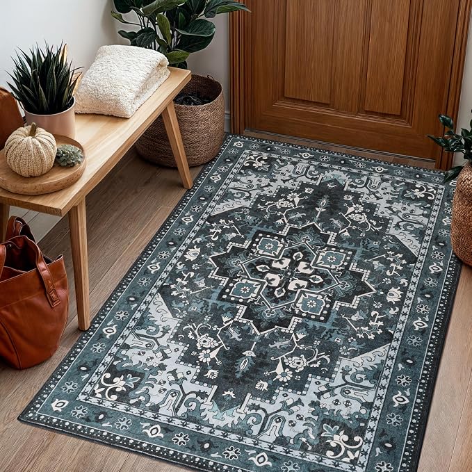 Rugflix 3x5 Area Rugs Machine Washable, Dark Navy Blue Carpet - Image 9