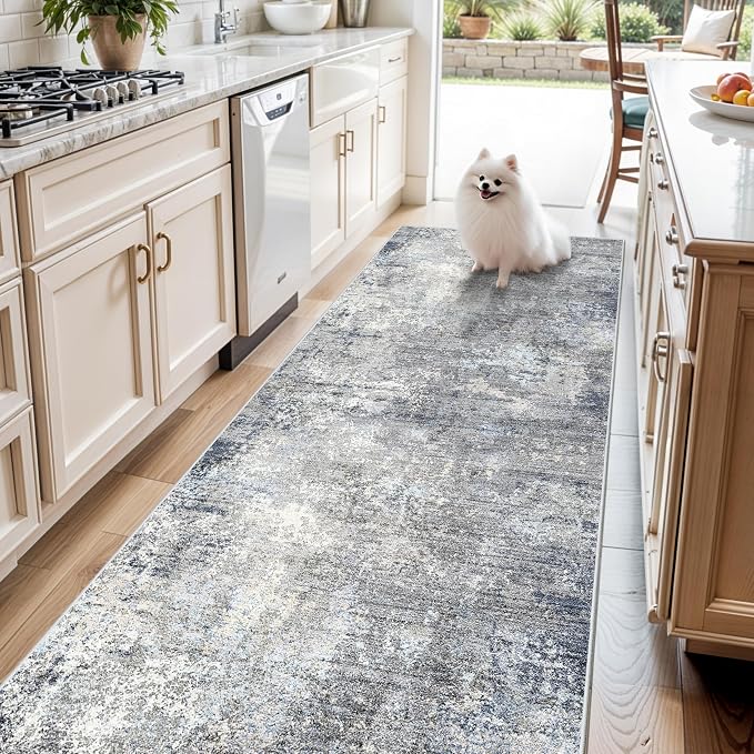 4x12 Wide Runner Rug for Hallway, Washable Non Slip Long Kitchen Rug, Soft Low by BYYVOORugsforYourHome