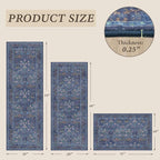 JTJ Dark Blue Kitchen Rugs Set of 3, Non Slip Washable Runner Mats, Vintage - Image 2