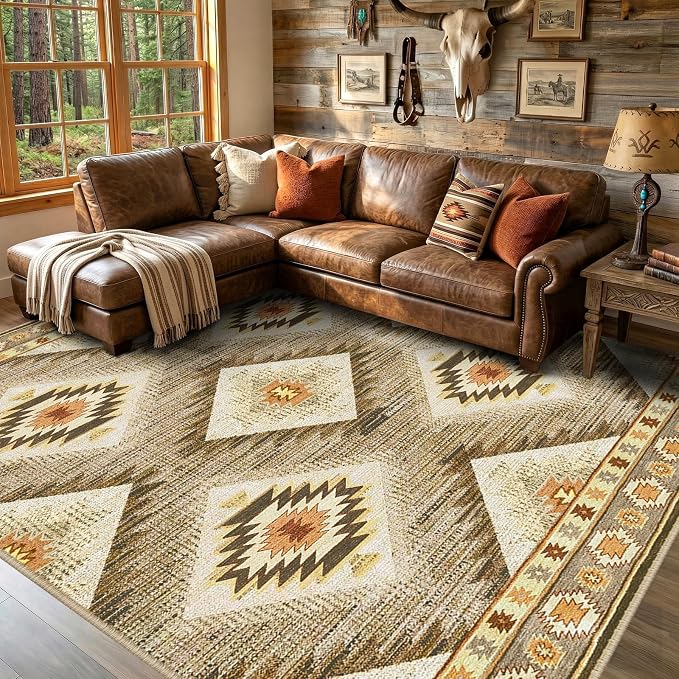 Area Rug 6x9 Rug Machine Washable Non-Slip Low Pile Print Pattern Western Rug - Image 8