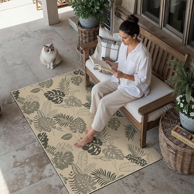 Easy Jute Rug Outdoor Indoor 4x6 Patio Mat Porch Entrance Light Brown Natural by WondRg