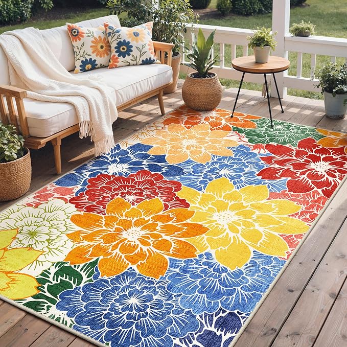 GENIMO Indoor Outdoor Area Rug 5'x8', Machine Washable Rugs - Image 3