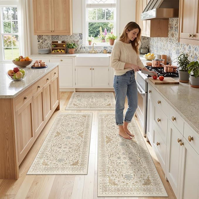 Madane Washable Kitchen Rug Set of 3, Small Area Rug Non-Slip Vintage Entryway - Image 4