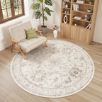 Madane Washable Round Rug 6ft for Living Room, Soft Ultra-Thin Non-Slip Vintage by Madane