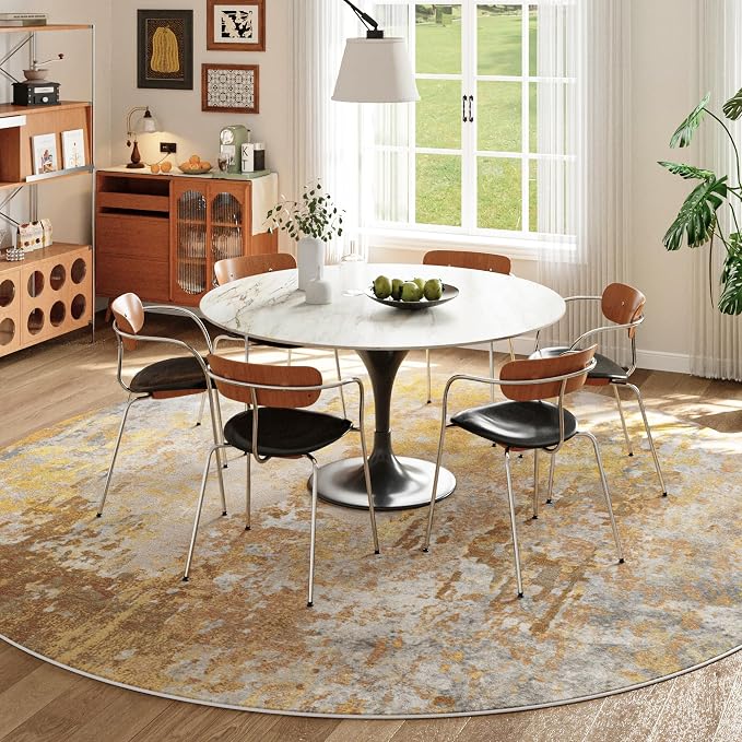 Beige Gold Round Rugs 6ft Washable Circle Area Rug - Image 2