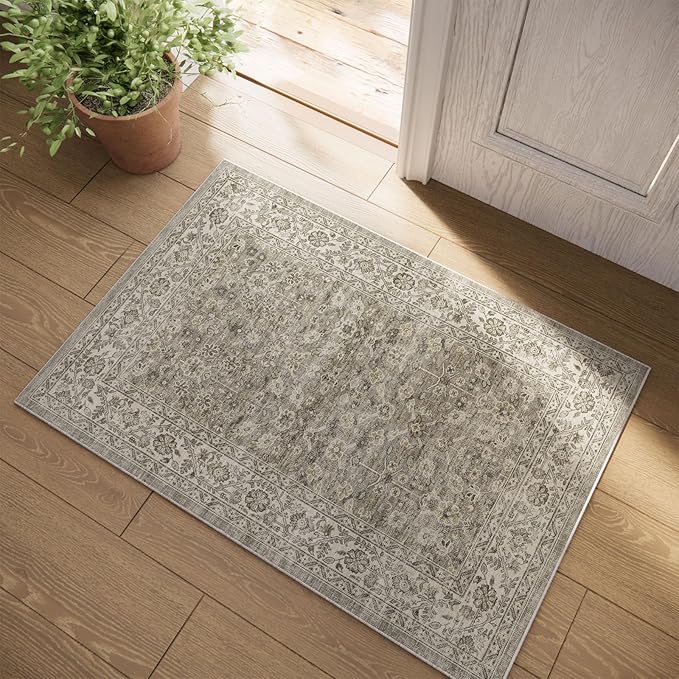 Boho Washable Throw Rugs for Entryway: Door Mat Indoor Entrance 2x3 Small Rug by palohom