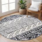 KUTA Washable Rugs Round 5Ft Black Navy Blue Boho Area Rug by KUTA