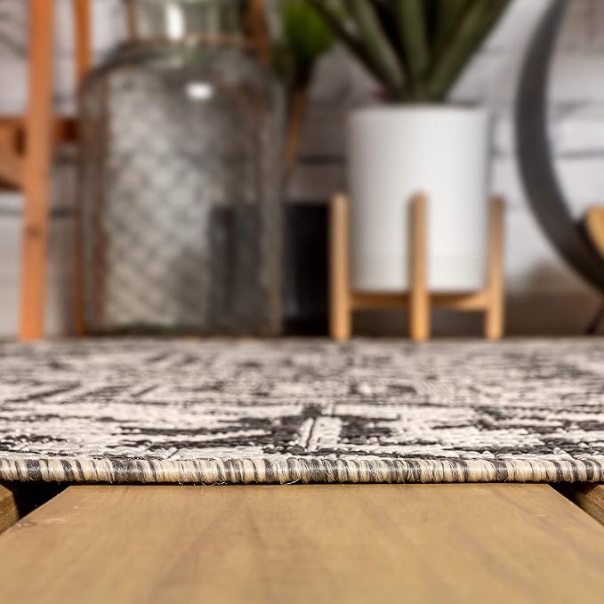 JONATHAN Y Boho Medallion Indoor Outdoor Octagon Area Rug 8 Ft Black/Gray - Image 6
