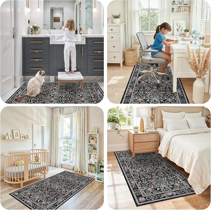 3x6 Washable Non-Slip Kitchen Runner Rug – Vintage Botanical - Image 3