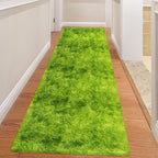 Grass Green Tie-Dyed Rug 3x10 ft Plush High Pile Shag Carpet Fluffy Soft Runner by TENNOLA