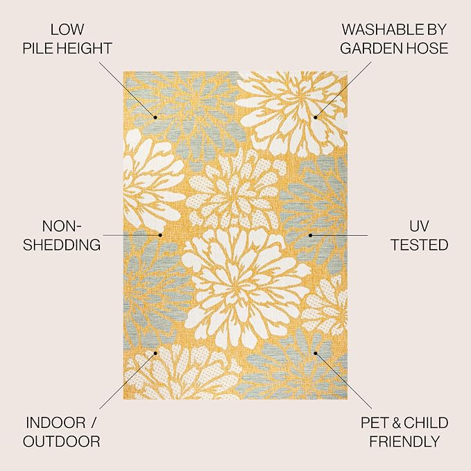 JONATHAN Y Floral Textured Weave Indoor Outdoor Area Rug 3X5 Yellow/Cream - Image 2