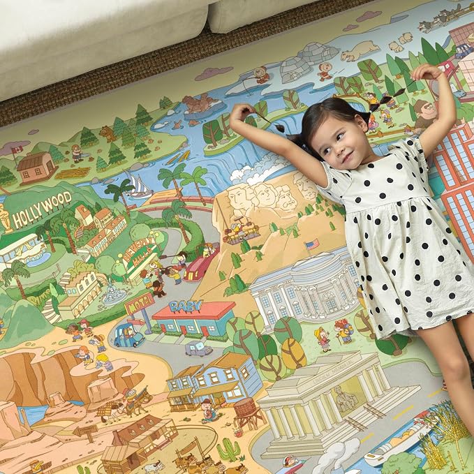 Large Kids Area Rug 6x9 – Interactive North America Map Carpet - Image 6