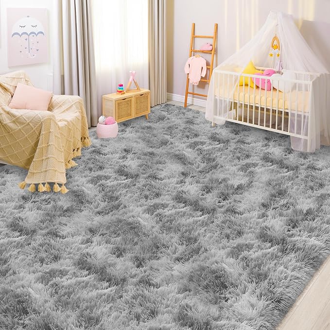 8x10 Area Rugs for Living Room Soft Fluffy Grey and White Rug for Bedroom Under - Image 9