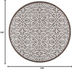 JONATHAN Y Vintage Filigree Indoor Outdoor Round Area Rug 9 Ft Taupe/Espresso - Image 2