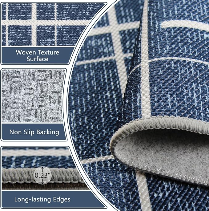 Non Slip Hallway Runner Rug 2.6x12, Modern Distressed Stripe, Washable Extra - Image 4