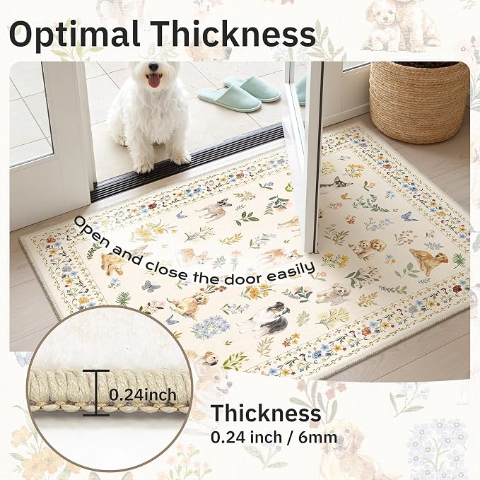 Soalmost Dog 6x9 Area Rugs for Living Room, Machine Washable Animal Floral - Image 9