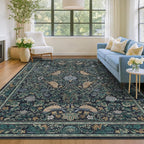 Dark Blue and Green Washable 8x10 Area Rugs by HazoHaus