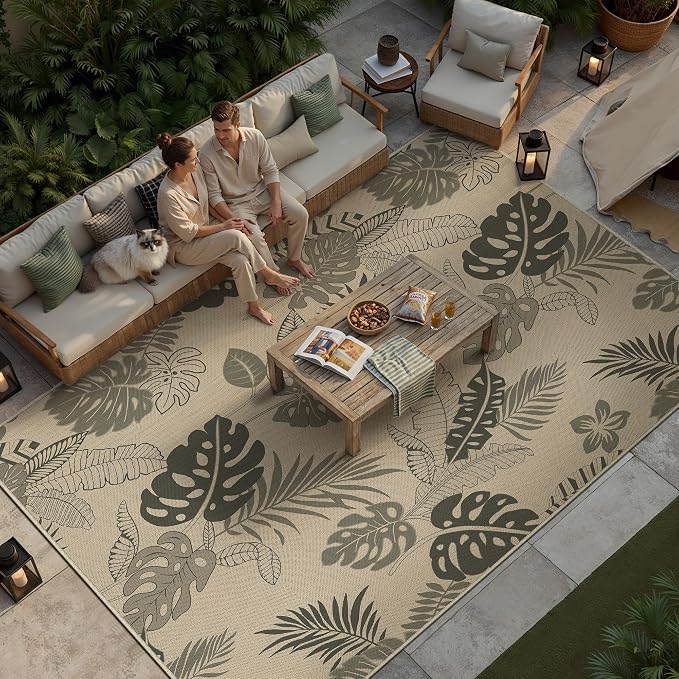 Easy Jute Rug Outdoor Indoor 8x10 Patio Mat Porch Light Brown Natural Non Slip - Image 3