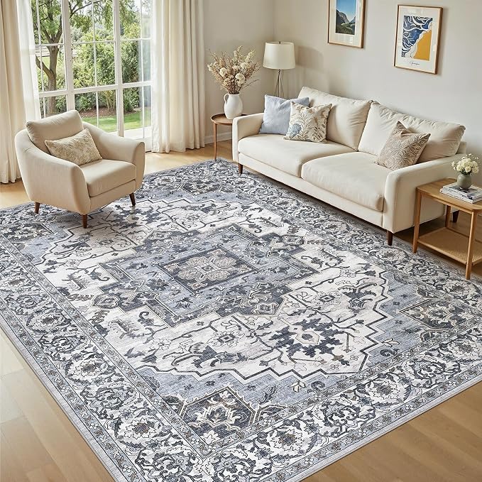 5x7 Area Rugs Living Room: Washable Vintage Rug Large Non-Slip Stain Resistant by JessibouAreaRug