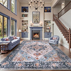 SERISSA Washable Rugs 9x12 Area Rugs, Large Non-Slip Blue Orange Living Room Rug - Image 2