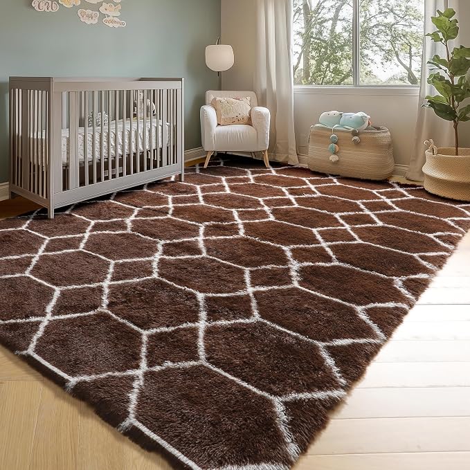 ONASAR 6x9 Area Rugs for Living Room Bedroom, Large Fluffy Brown and White - Image 6