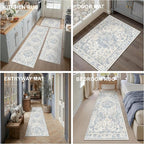 Neutral Kitchen Rug Set of 3 Washable Blue Vintage Kitchen Mats - Image 8