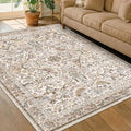 Washable 6x8 Floral Area Rug for Living Room, Boho Farmhouse Dining Room Rug by HazoHaus