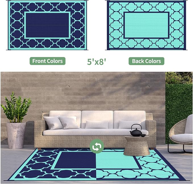 GENIMO 5 ' x 8 ' Outdoor Rug for Patio, Waterproof Indoor Outdoor Plastic Straw - Image 4